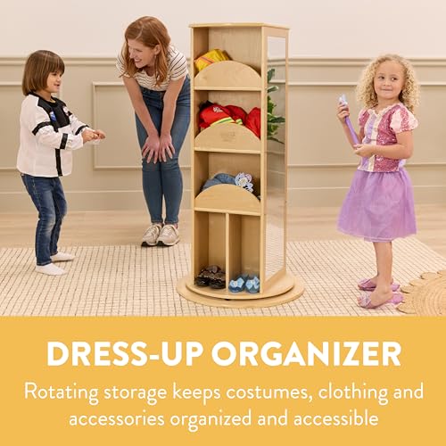 Rotating Kids Dress-Up Storage Station with Mirrors and Shelves