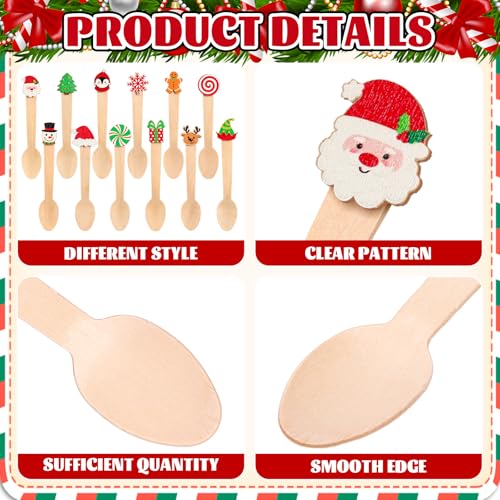 FYSUIMU 120 Pcs Christmas Wooden Spoons – Classic Styles Disposable Tasting Spoons 5.5 in