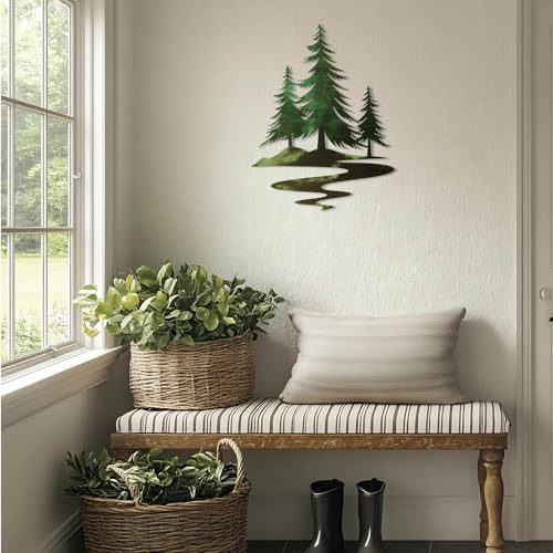 Rustic Metal Pine Tree Wall Art - Forest Green Nature Decor for Home