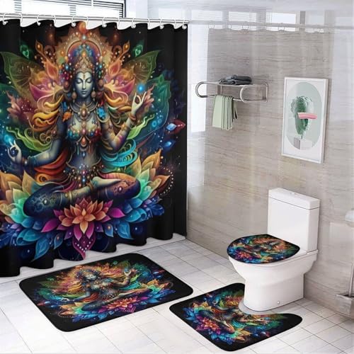 Bohemian 4-Piece Bathroom Set with Waterproof Shower Curtain & Bath Mats