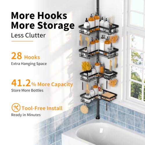 Corner Shower Caddy Tension Pole 4-Tier Adjustable Bathroom Organizer