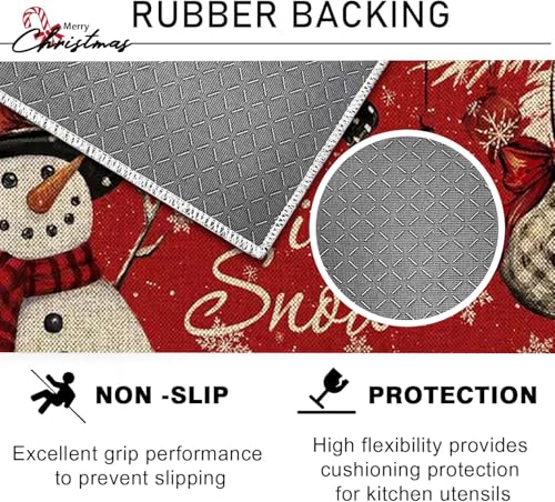 Snowman Christmas Kitchen Rugs Set 2-Piece Non-Slip 17x47 & 17x29 Inches