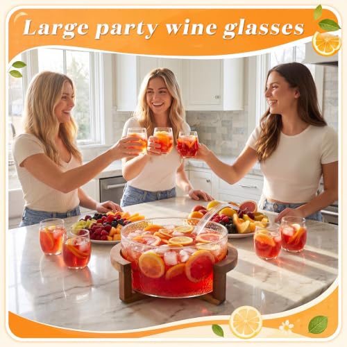 1.2 Gallon Hammered Glass Punch Bowl Set with Acacia Wood Base