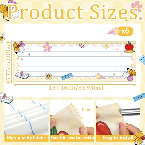 6-Piece School Themed Window Valance Set, 54" x 18" Classroom Cafe Curtains