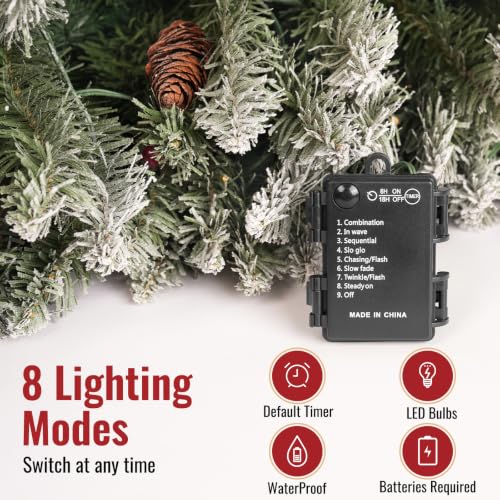 4ft Pre-Lit Snow Flocked Christmas Tree with Berries & Pinecones - Warm LED Lights Timer