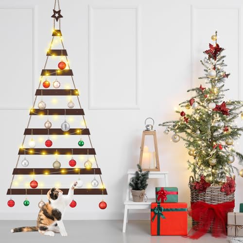 Vercraft Cat-Proof Wall Christmas Tree with Lights - Wall-Mounted Holiday Decor