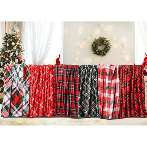 12Pcs Christmas Buffalo Plaid Throw Blankets 50x60 in - Soft Fleece Holiday Decor Set