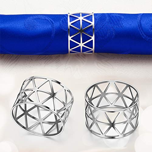 Patelai Silver Geometric Metal Napkin Rings Set of 12 for Thanksgiving
