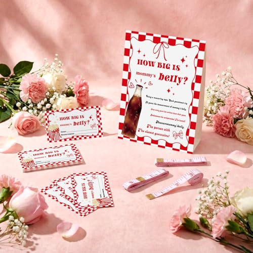 Sinload 54 Pcs Baby Shower Game Red She's Ready to Pop Belly Measure Kit