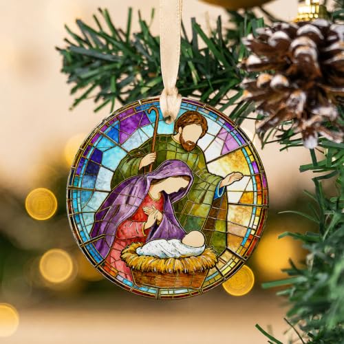 SWITHOM Ceramic Nativity Scene Ornaments Holy Family Christmas Tree Decor