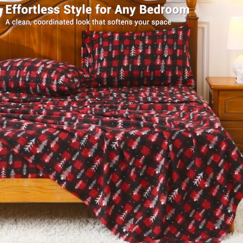 Christmas Tree Plaid Fleece Sheets Twin Size 3-Piece Set - Cozy Holiday Bedding