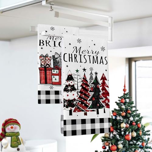 Christmas Tree Kitchen Dish Towels Set of 2 - Festive Farmhouse Decor