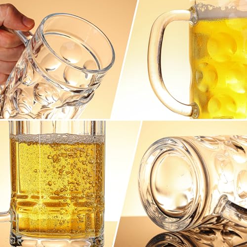 20 oz Heavy Glass Beer Mugs with Handles - Set of 2 Freezer Safe Steins