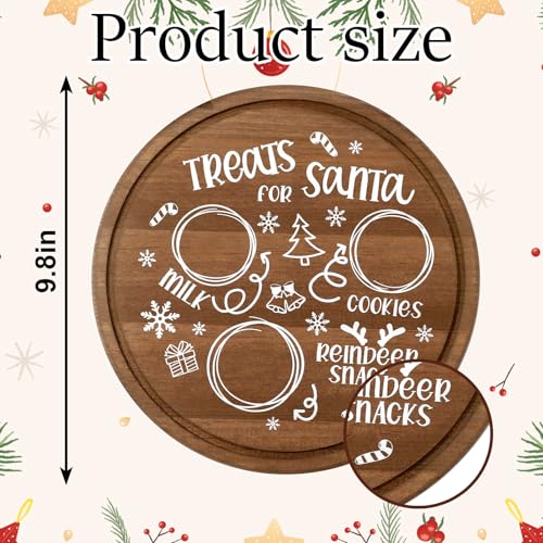 Santa Cookie Plate Round Wooden Treat Tray 9.8in Xmas Eve Platter