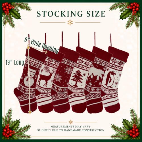 Personalized Farmhouse Knit Christmas Stocking Tree Decoration - Red & White, 19-Inch