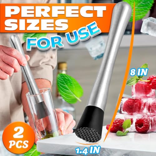 Lagarto 2 Pcs Stainless Steel Cocktail Muddler with Nylon Head, 8 Inch Bar Tool
