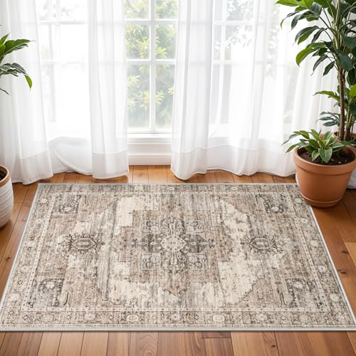 2x3 Washable Area Rug, Vintage Tribal Boho Carpet with Non-Slip Backing
