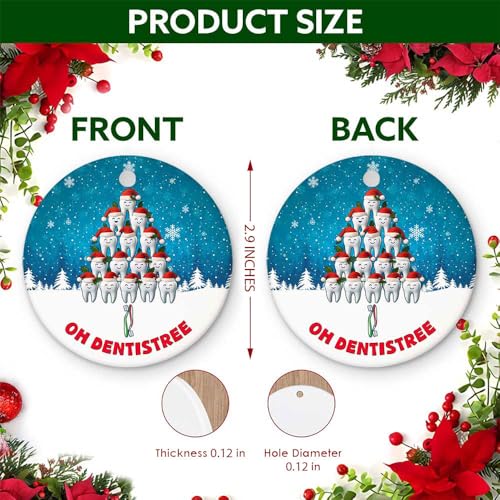 Dentist Tooth Tree Christmas Ornament – 2.9in Ceramic Dental Holiday Keepsake
