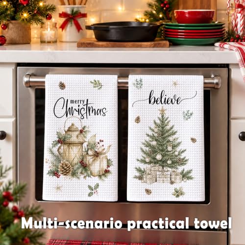 AWSICE Christmas Kitchen Towels Set of 2 – Rustic Tree Motif, 24 x 16 inches