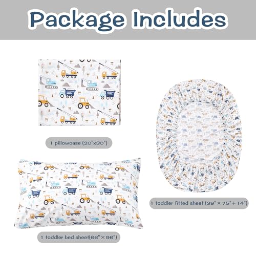 Lasoftan Boys Twin Sheet Set - 3-Piece Blue Excavator Soft Microfiber Bedding