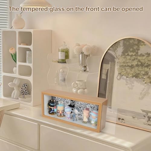Wall Mounted Wood Display Case with Tempered Glass Door for Collectibles