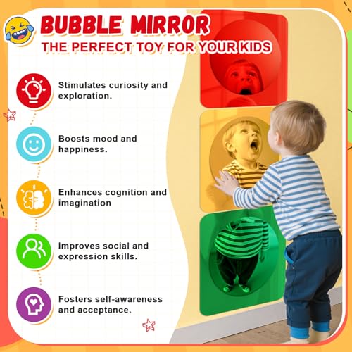 3-Piece Sensory Wall Bubble Mirrors, Colorful Acrylic Convex Mirror Set