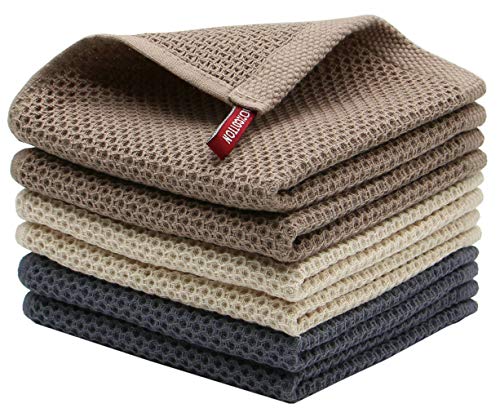 Absorbent Cotton Waffle Kitchen Dish Cloths, 12x12 Inch, 6 Pack