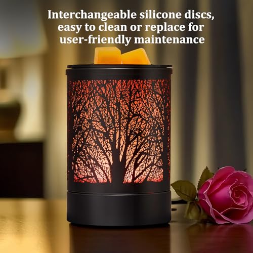 Metal Wax Melt Warmer with 7-Color LED Light, Black Forest Design