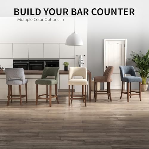 26-Inch Upholstered Counter Height Bar Stools - Set of 2, Green Fabric