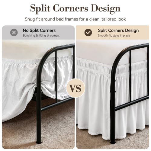 Queen Bed Skirt 15 Inch Drop - Elastic Wrap Around Dust Ruffle, White