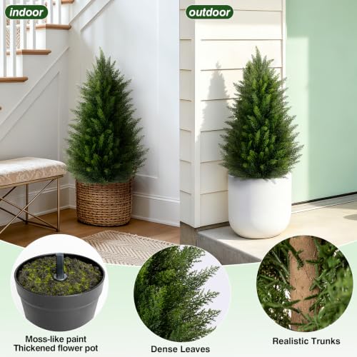 3FT Artificial Cedar Topiary Trees Set of 2 for Outdoor Porch Garden
