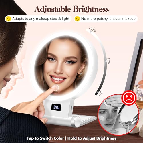 Lighted Magnifying Makeup Mirror with Adjustable Brightness and Stand - Travel Friendly