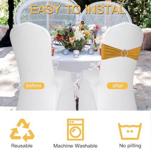 Gold Spandex Stretch Chair Sashes - 100 Pack with Buckle Slider