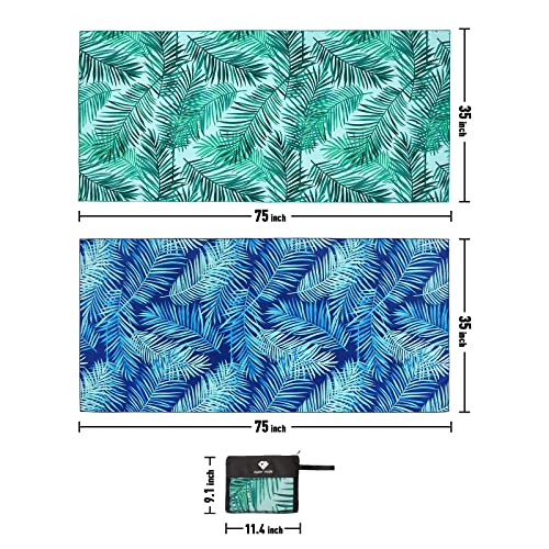 2-Pack Oversized Microfiber Beach Towels, 75" x 35" Quick-Dry Sand-Free
