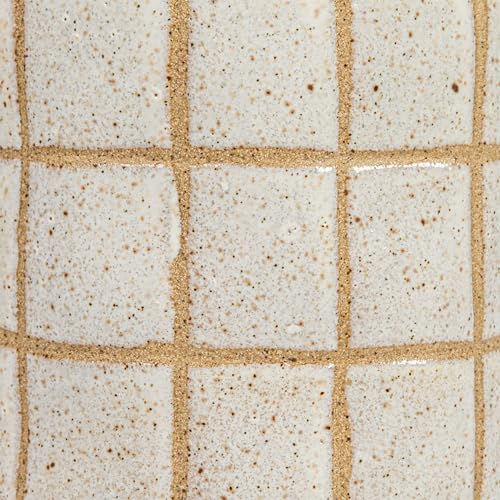 Bloomingville 8.5 Inches 46-Ounce Stoneware Pitcher with Wax Relief Grid Pattern in Reactive Glaze, Cream and Brown
