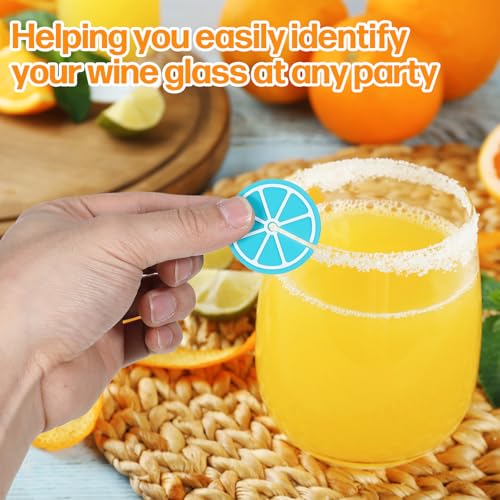 8 pcs Lemon Slice Drink Markers for Glasses - Reusable Silicone Wine Charms