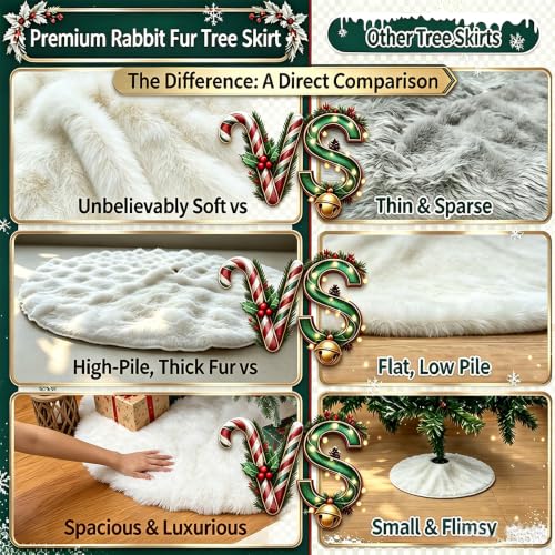23 Inch Faux Rabbit Fur White Tree Skirt - Xmas Mini Snow White Decor, DOMAINTV