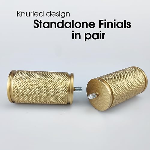 Decorative Curtain Rod Finials, Gold Knurled Polyresin, Set of 2