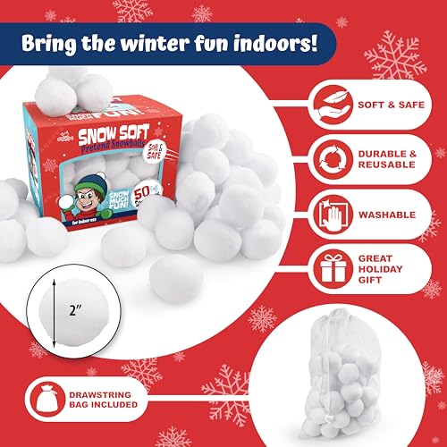 50-Piece Soft Plush Artificial Snowballs Set - Indoor & Outdoor Winter Toys