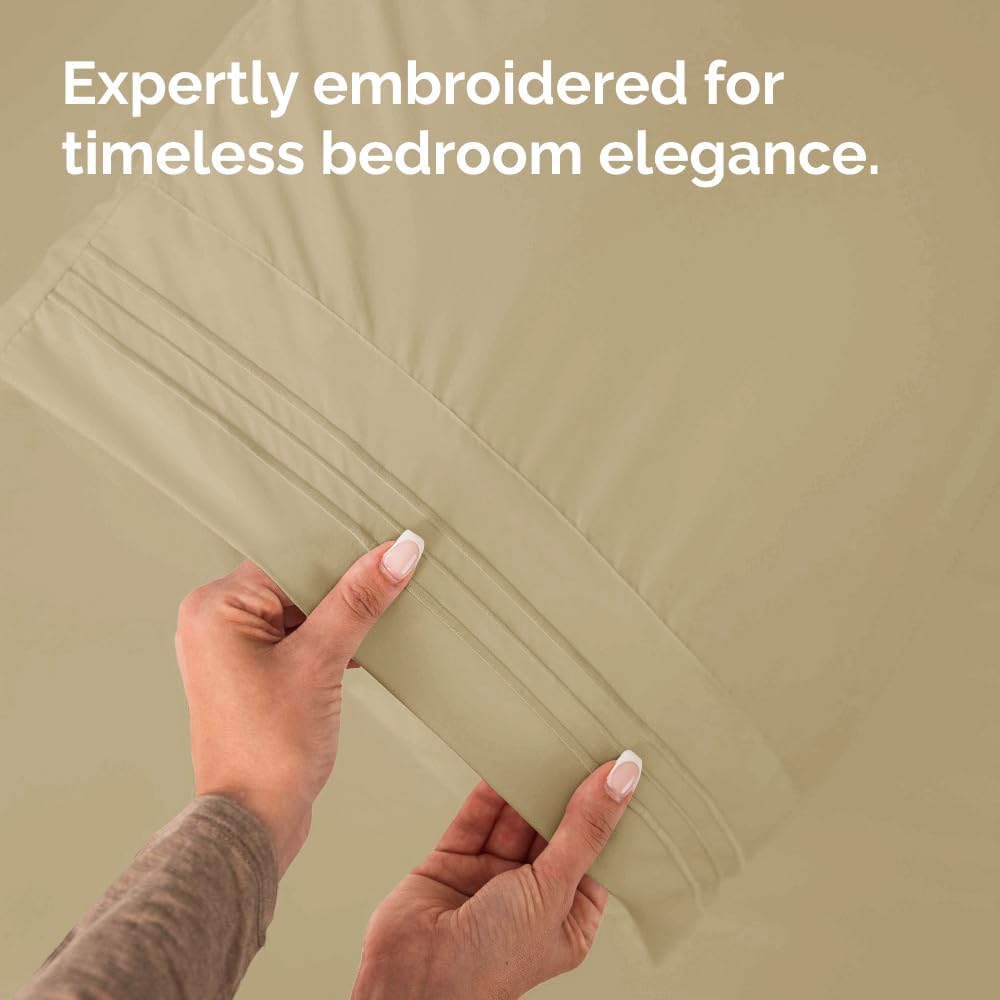 Skiennix Queen Pillow Cases Set of 2 - Ultra Soft Hotel Quality - Wrinkle Free & Stain Resistant - Beige