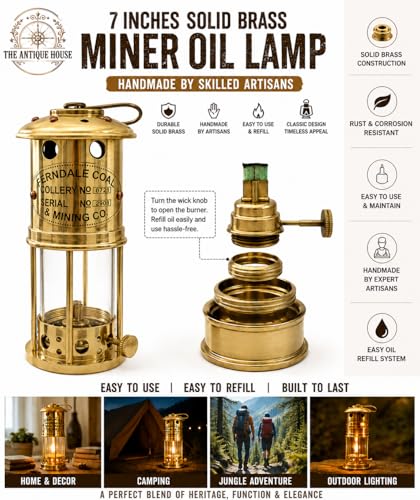 Solid Brass 7" Miner Lamp Antique Nautical Ship Boat Oil Lantern
