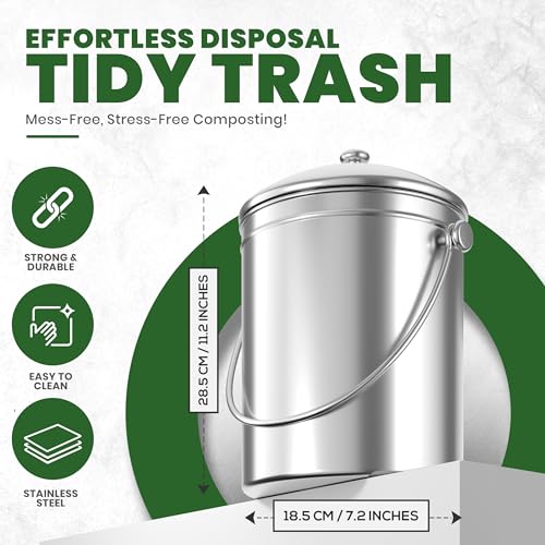 Stainless Steel Countertop Compost Bin 1.3 Gallon with Charcoal Filter