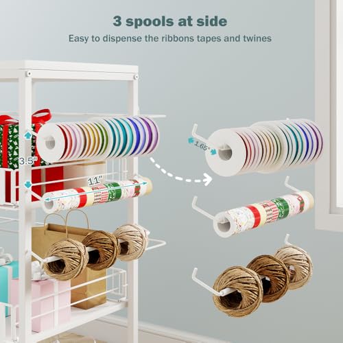 Rolling Wrapping Paper Organizer Cart with Wheels and Drawers