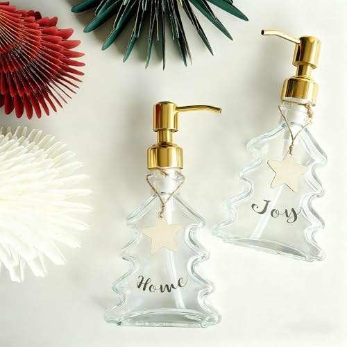 JASAI 2-Pack Christmas Tree Soap Dispensers with Golden Stainless Steel Pumps – Hand, Lotion, or Body Wash