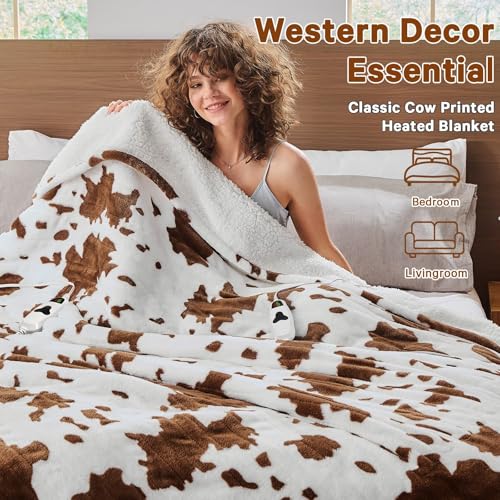 Highland Cow Heated Electric Throw Blanket, 50x60 Brown Sherpa Fleece