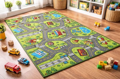 Kids City Life Playmat Rug - 60x32 Inch Educational Road Traffic Play Mat
