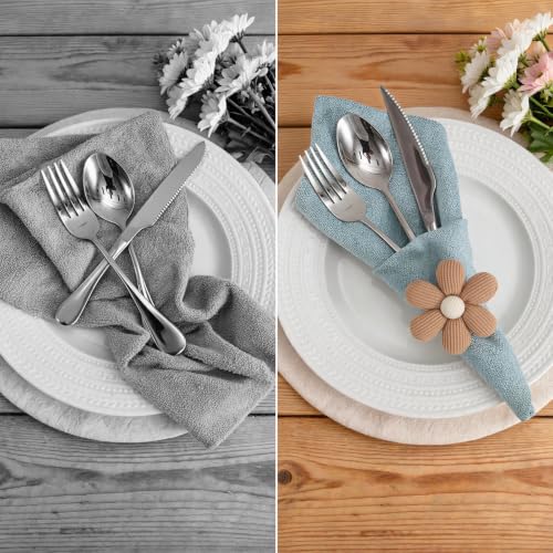 Poefditev Khaki Flower Napkin Rings Set of 12 Made of Corduroy