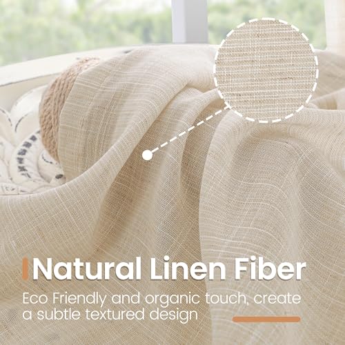 Light Filtering Burlap Linen Kitchen Curtains - 36 Inch, 2 Panels Set