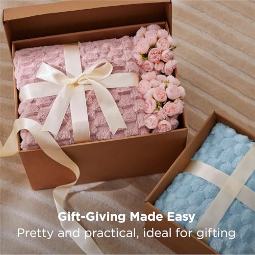 Dusty Rose Plush Throw Blanket 50x60 Inches - Soft Fleece Bubble Texture