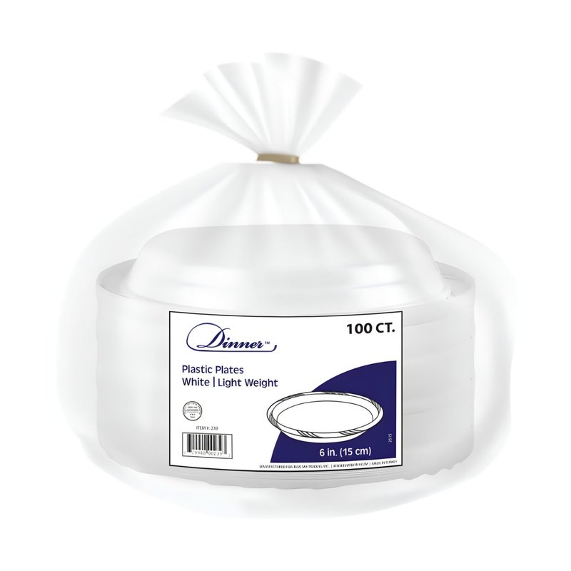 Blue Sky 100 Count Disposable Plastic Plates, 6-Inch, White